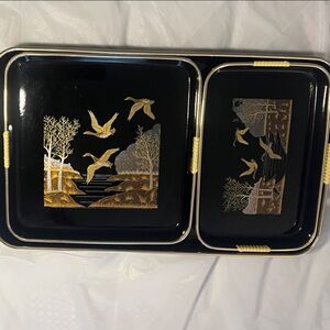 Elegant Black and Gold Serving Trays